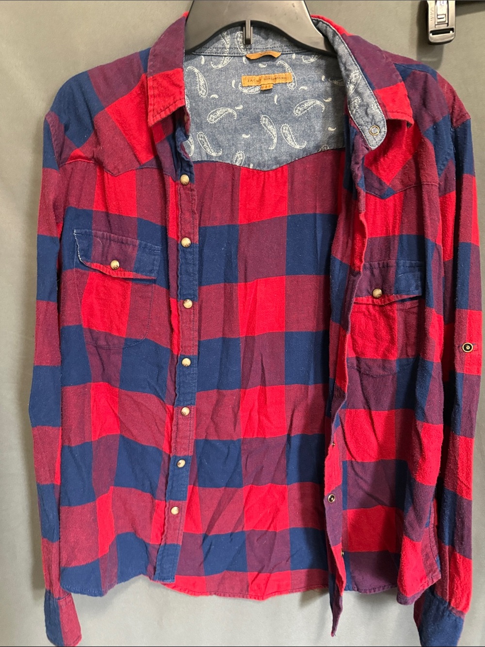 JACHS Girlfriend Red and Navy Plaid Button-Down Shirt